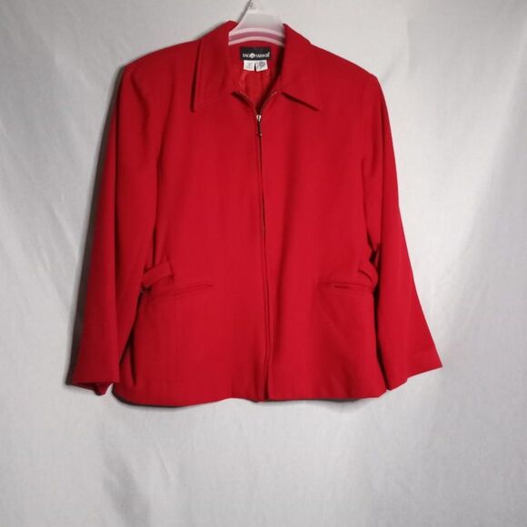 Sag Harbor Women's 100% Pure Wool Full Zip Fully Lined Red Short Jacket Size 18 - Picture 4 of 10